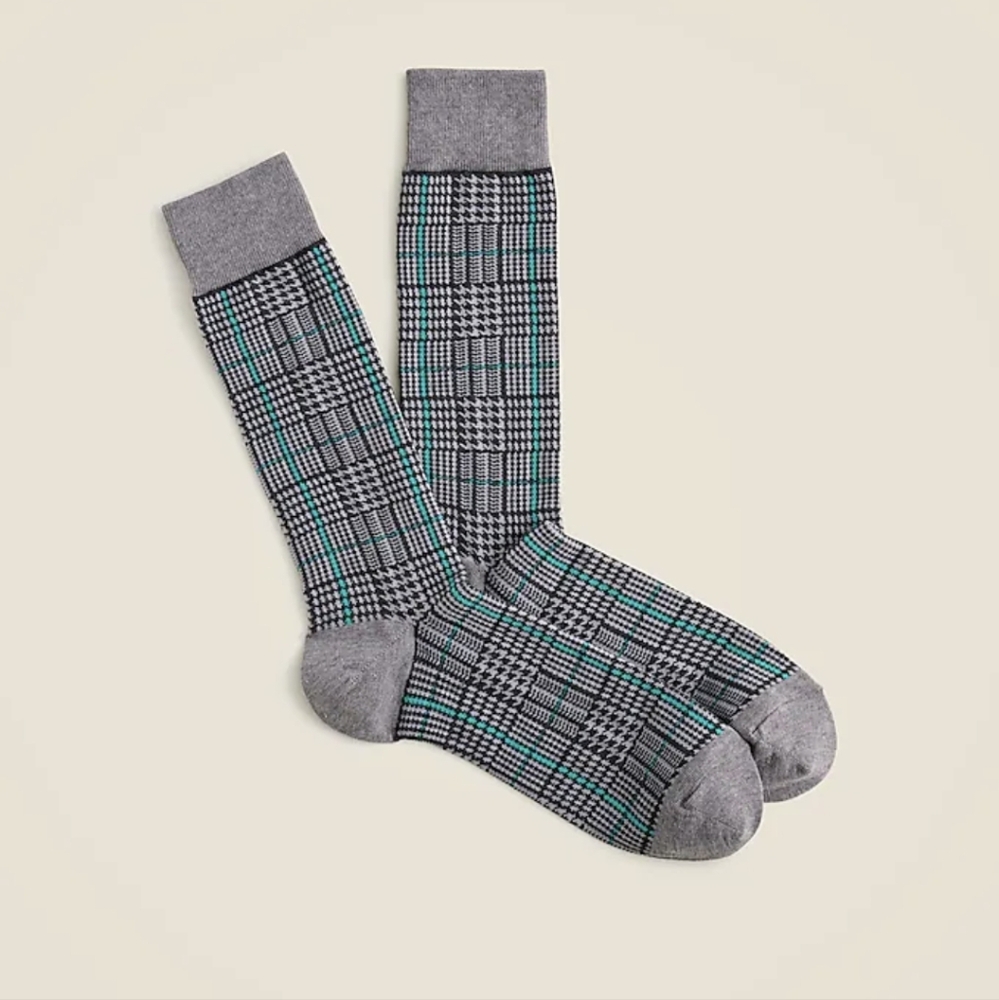 J.Crew Men's Critter Dress Socks in Dean Grey Blue Plaid O/S fits most BNWT SO
